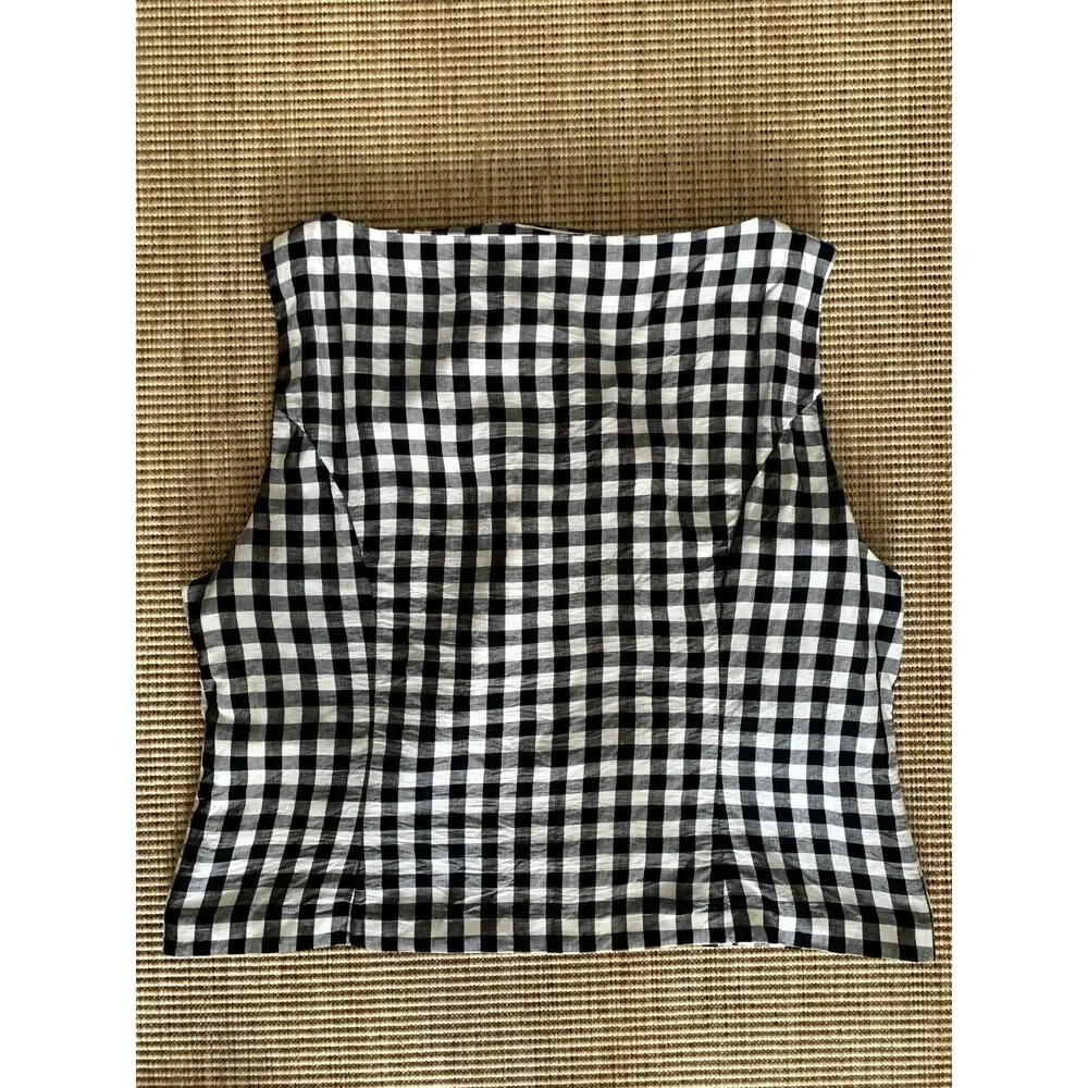 Doen Hayden Linen Button Boatneck Sleeveless Top Black Marilyn Gingham White - Picture 11 of 14